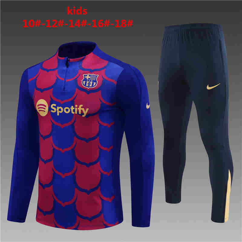 2024-2025 Barcelona KIDS   Long Sleeve Half Pull Training Suit Set