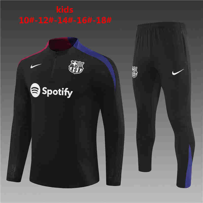 2024-2025 Barcelona KIDS   Long Sleeve Half Pull Training Suit Set